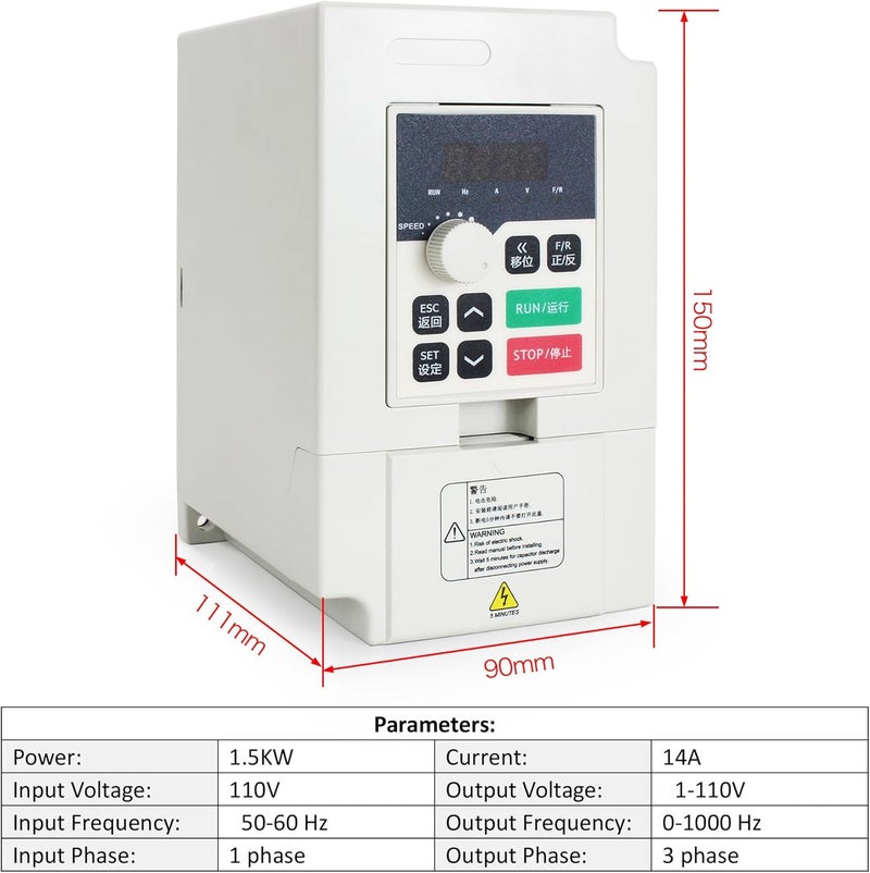 RATTMMOTOR 1.5KW VFD 110V Single to 3 Phase Inverter Variable Frequency Drive Spindle Motor Controller Converter 0-1000Hz + Extension Cable for CNC Router Milling Engraving Machine - Image 4